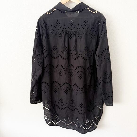 ADIVA | Black Lace Eyelet Shirt Tunic Collar Coverup Plus | Size 1X - Picture 1 of 6
